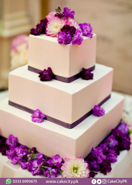 Purple Flowers Wedding Cake