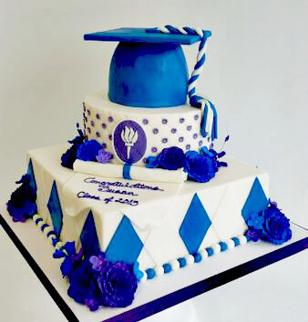 Blue Cap 2 Tier Graduation Cake