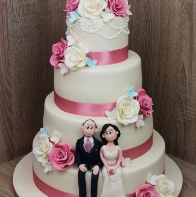 Couple Pink Theme Wedding Cake
