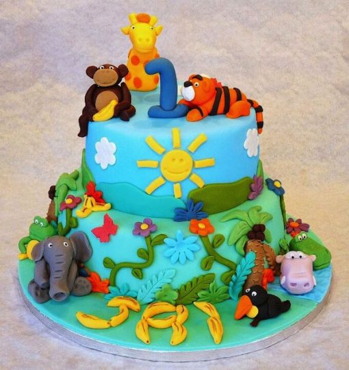 Animal Jungle Theme Birthday Cake