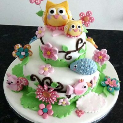 Animal Flowers Theme Birthday Cake
