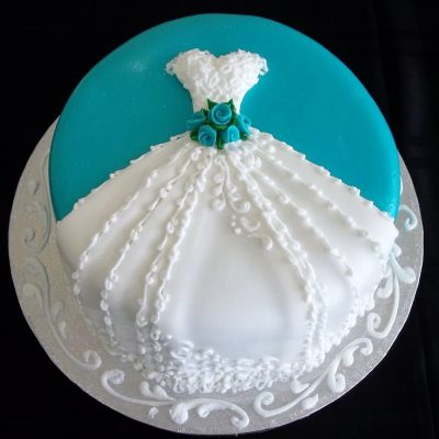 Cyan Theme Bridal Shower Cake
