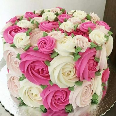 Pink White Flowers Birthday Cake